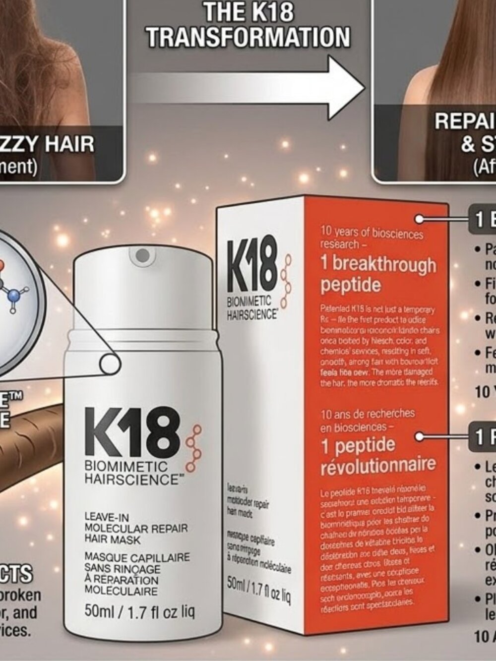 K18 Leave In Molecular Repair Hair Mask Biomimetic Hairscience 50 ml / 1.7 oz - Picture 3 of 4
